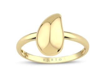 14k Solid Gold Teardrop Statement Ring – Minimalist Modern Sculptural Gold Ring
