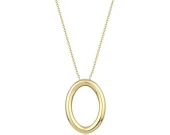 14k Solid Gold Oval Halskette - Minimalistischer Oval Anhänger, moderner zierlicher Goldschmuck für jeden Tag