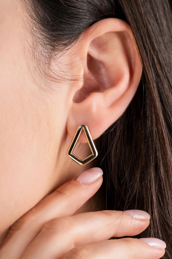 14K Solid Gold Geometric Earrings: Minimalist Handmade Jewelry