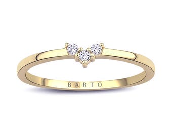 14k Solid Gold Three Stone Diamond Ring, Minimal Diamond Band, Dainty Stacking Ring, Promise Ring, Gift for Her