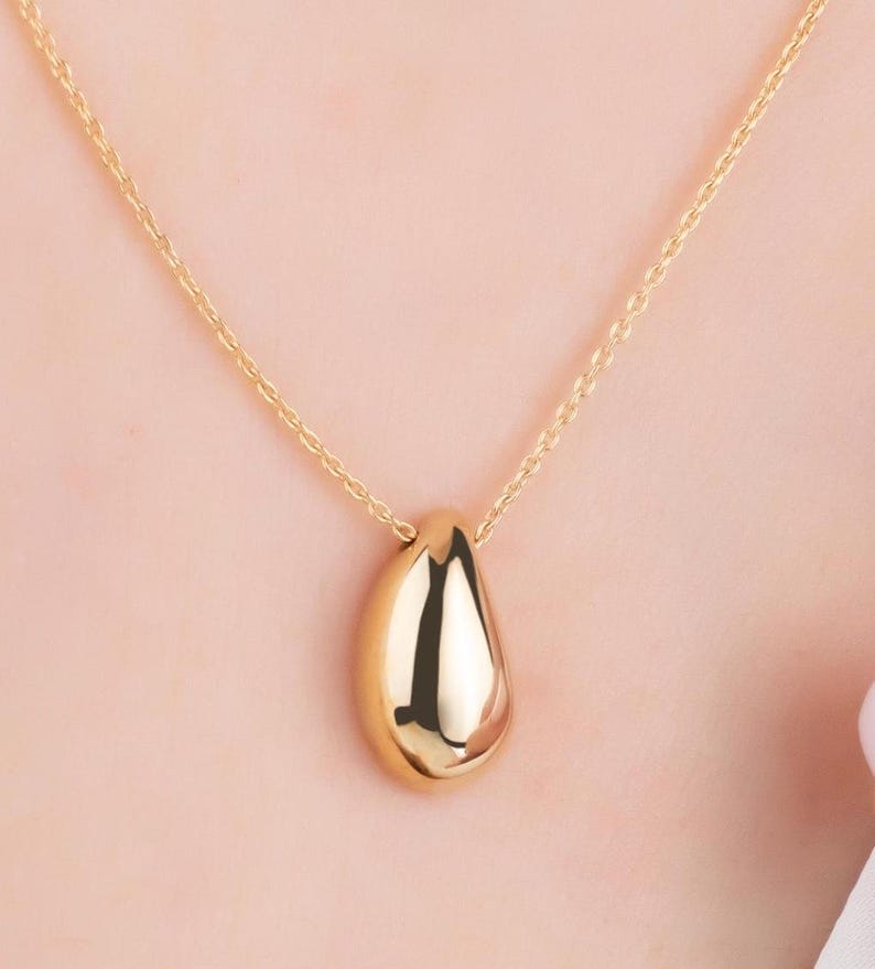 14K Solid Gold Teardrop Gold Necklace – Minimal Drop Pendant Necklace ...