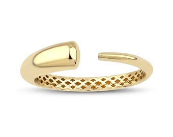 Anillo abierto de oro macizo de 14 k: moderno anillo con diseño de bypass, minimalista y ajustable para mujer.
