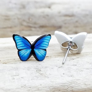 Pendientes ヴィンテージ mariposas azul kawaii perno acero hipoalergenico hecho a mano Plastico Retractil resistancea kawaii bisuteria regalo オリジナル