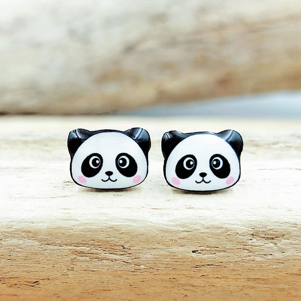 Cute kawaii Panda Bear stud earrings handmade shrink plastic resin hypoallergenic steel acrylic earring panda jewelry original gift kids