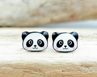 Schattige kawaii Panda Bear oorknopjes handgemaakt krimpplastic hars hypoallergeen staal acryl oorbel panda sieraden origineel cadeau kinderen