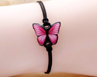 Einstellbare String Armband Vintage rosa Schmetterling handgemachte Schrumpfen Kunststoff Harz hypoallergen Stahl Schnur Faden Armband Schmuck Kawaii