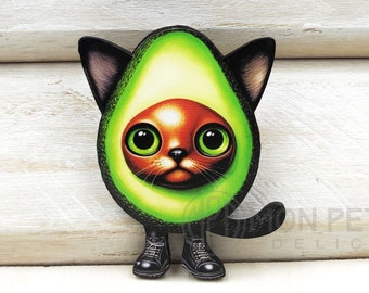 Avocato, cat avocado wooden brooch, cat jewelry, cat pin, illustrated wood brooch, Christmas personalized gifts, birthday gift , cat lovers