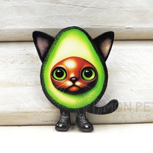 Avocato, cat avocado wooden brooch, cat jewelry, cat pin, illustrated wood brooch, Christmas personalized gifts, birthday gift , cat lovers