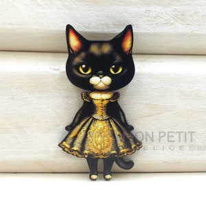 ビクトリア朝の黒猫の木製ブローチ、猫のジュエリー、猫のピン、レーザー木製ブローチ、クリスマスプレゼント、誕生日プレゼント、パーソナライズされたギフト、猫愛好家向け
