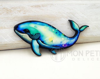 Whale wooden brooch, whale jewelry, whale pin, lasercut, original illustrated brooch, Christmas gift, birthday gift, for whale lover, woman