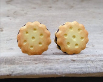 Chocolate Cookies stud steel earrings miniature polymer clay fake food jewelry realistic handmade hypoallergenic cookie kawaii jewelry
