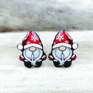 Pendientes navideños gnomos con perno de acero hipoalergenico hecho a mano Plastico retractil yresina regalo navidad para ella bisuteria