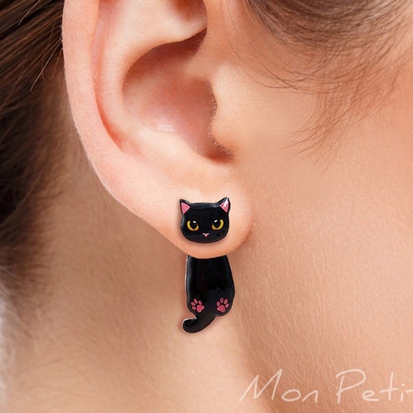 Kawaii black cat ear jacket earrings, resin earrings , witchy jewelry, halloween jewelry, cat jewelry, birthday gift, for cat lovers gift