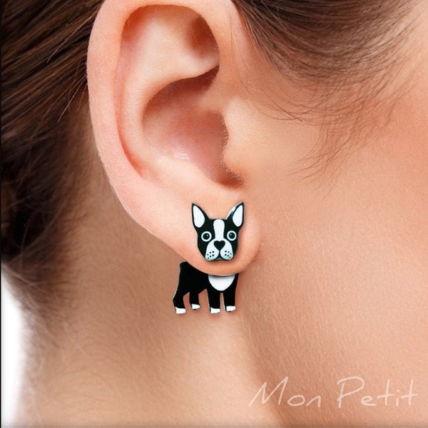 Boston Terrier ear jacket earrings, dog jewelry, shrink plastic, dog owner gift, stud earrings, pet jewelry for dog lovers, birthday gifts