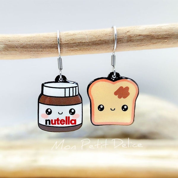 Pendientes nutella en tostada kawaii met gancho aero hipoalergene hecho een mano plastico intrekbare harsa kawaii bisuteria comida niños