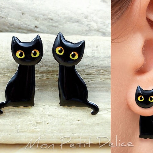 Skeleton Cat Ear Jacket Stud Earrings Handmade Shrink Plastic Etsy