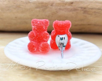 Pendientes Osito gominola azucar perno acero hipoalergenico comida chuches miniatura hecho a mano resina fimo kawaii bisuteria antialergico