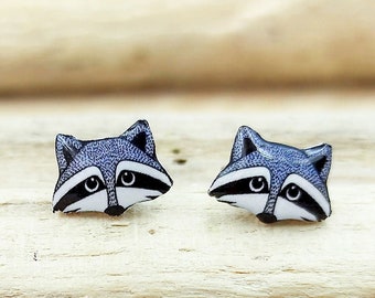 Schattige Racoon Stud Oorbellen handgemaakte krimp plastic hars hypoallergene stalen oorbel kawaii acryl wasbeer sieraden dier cadeau volwassen kinderen