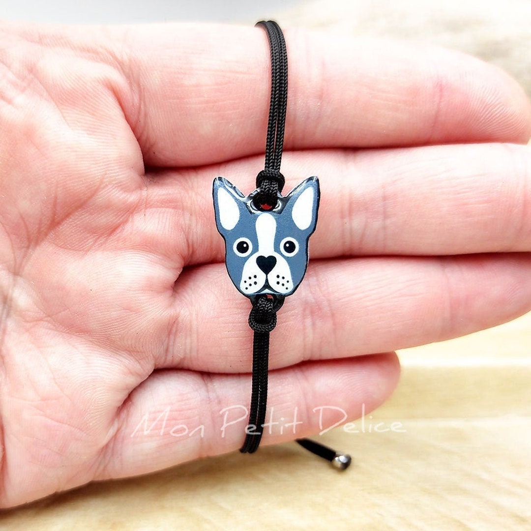 Adjustable String Bracelet Blue Gray French Bulldog Boston Terrier ...