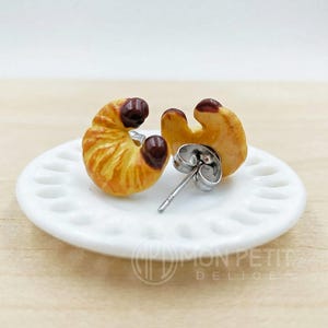 Back view of polymer clay pastry earring showing hypoallergenic stainless steel post and backing.