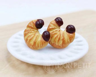 Chocolate Croissant Earrings | Miniature Food Jewelry | Hypoallergenic Steel Studs | Pastry Gift | Kawaii Foodie Jewelry