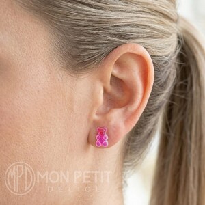 Sugared gummy bear stud earring worn on the ear, kawaii miniature food jewelry