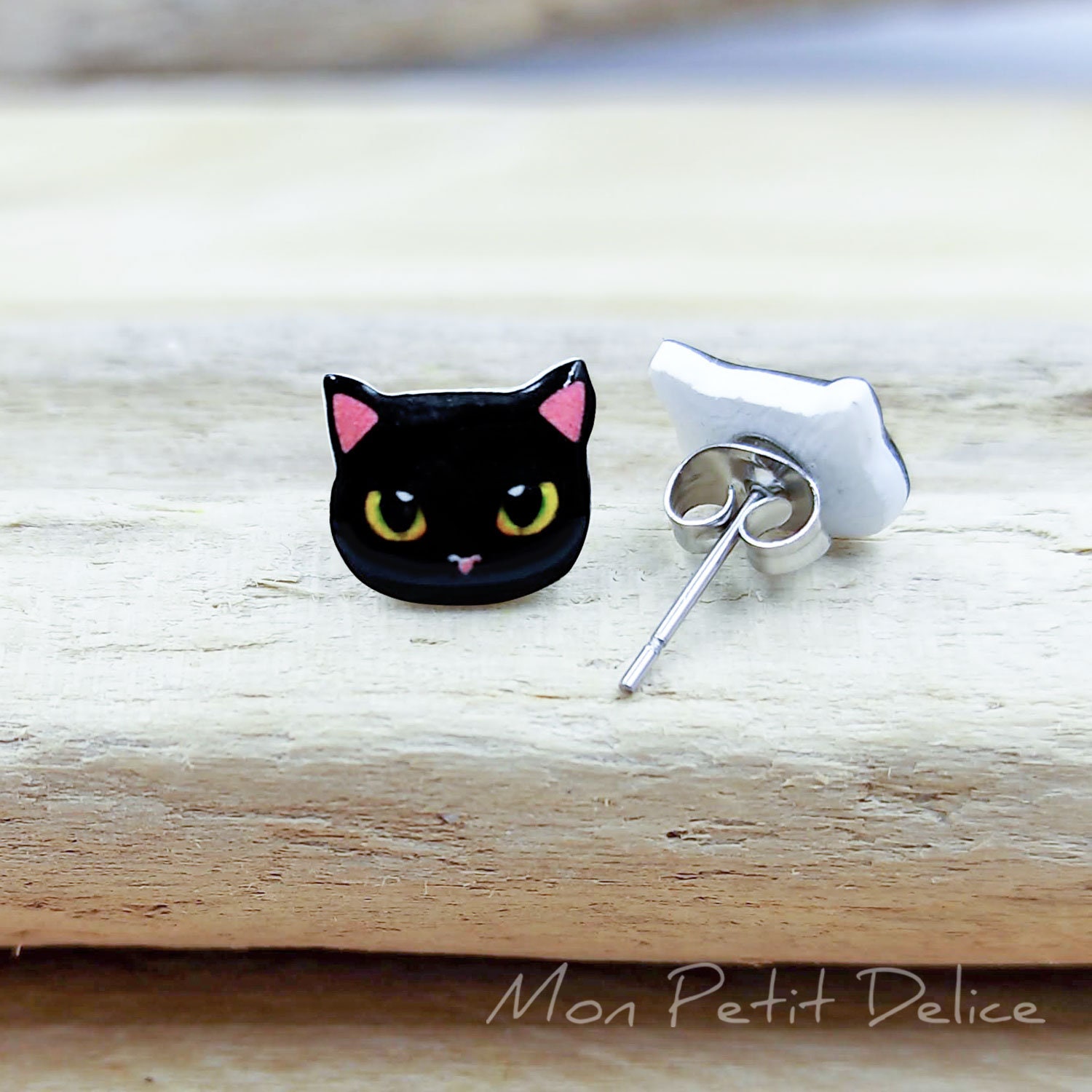 Little Black Cat Kawaii Stud Earrings Handmade Shrink Plastic Etsy