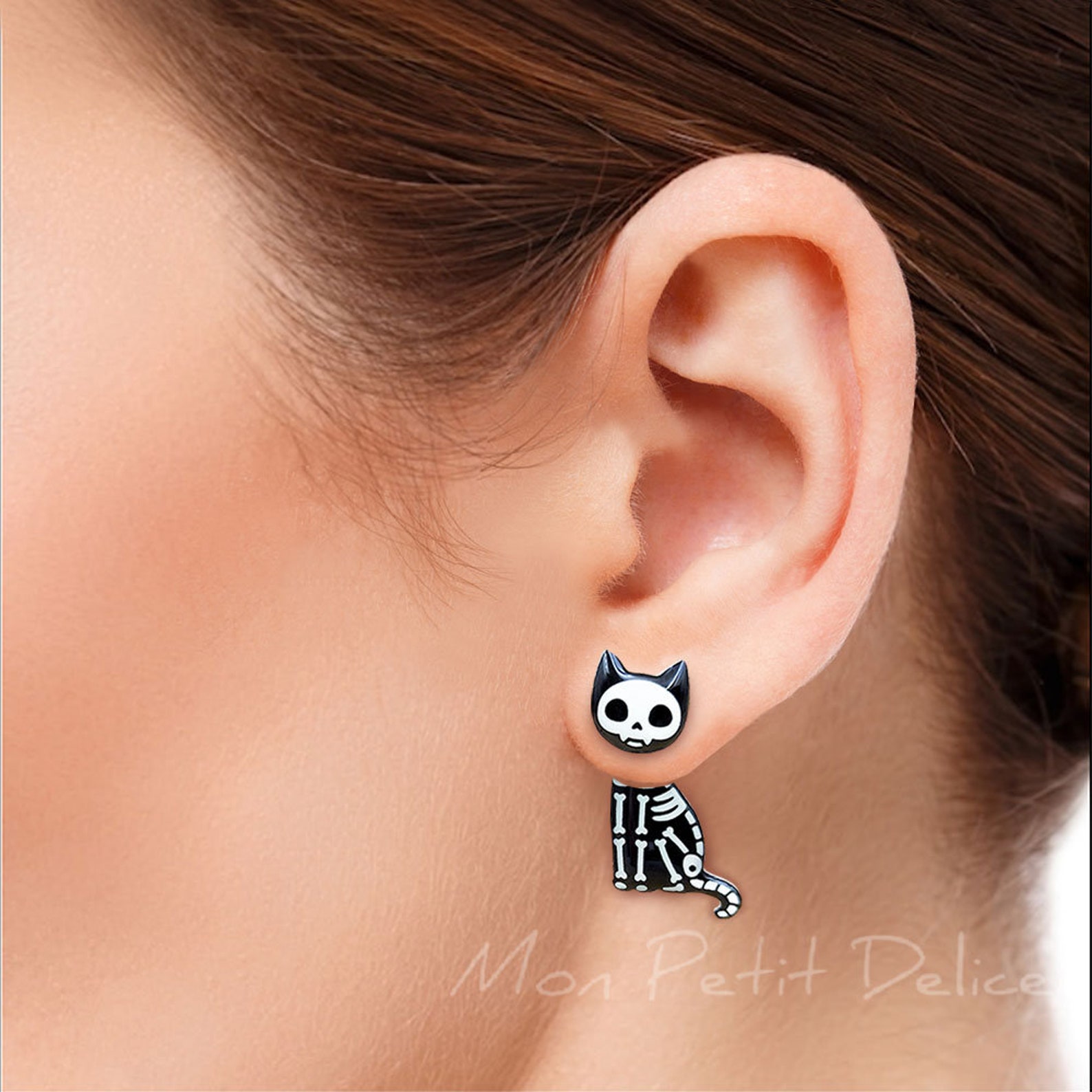 Skeleton Cat Ear Jacket Stud Earrings Handmade Shrink Plastic Etsy