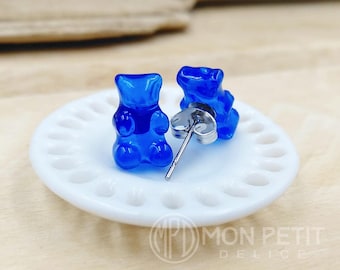 Blue Gummy Bear Earrings | Hypoallergenic Surgical Steel Studs | Y2K Candy Jewelry | Resin Foodie Gift