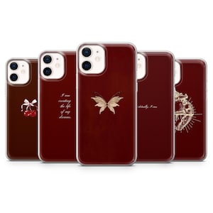Coque de portable bordeaux avec devis esthétique pour iPhone 16Pro, 15, 14, 13, 12, Samsung S24Ultra, S23FE, S22, A16, A55, Pixel 9Pro, 8