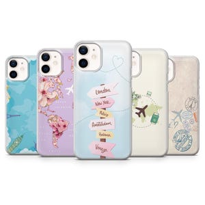 Travel Phone Case World Map Airplane Cover for iPhone 16Pro, 15, 14, 13, 12, Samsung S25, S24Ultra, S23FE, S22, A16, A55, Pixel 9Pro, 8