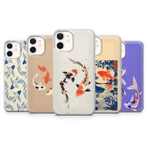 Koi Fish Phone Case Asian Yin Yang Cover for iPhone 16Pro, 15, 14, 13, 12, Samsung S25, S24, S23FE, S22, A16, A56, Pixel 9, 9Pro, 8A