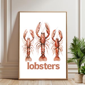 Lobster digital wall art, Sea life print Nautical Fish Coastal Home Art, Trendy Kitchen Wall Art, Lobster Watercolour Maximalist Print