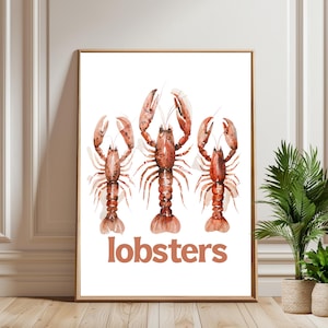 Lobster wall art, Sea life print Nautical Fish Coastal Home Art, Trendy Kitchen Wall Art, Lobster Watercolour Maximalist Print