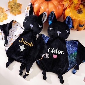 Personalized Bat Baby Comforter Halloween Baby Comforter Bat Lovey Security Blanket Plush Stuffed Halloween Decorations Baby Shower Gifts
