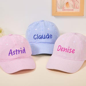 Personalized Kids Hat,Custom Embroidered Hat,Name Ball Cap,Seersucker Baseball Cap,Kids Toddler Hat,Gift for Baby,Birthday Gift For Kids