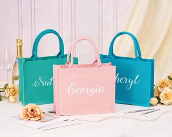 Personalized Burlap Tote Bag, Custom Name Linen Travel Bag