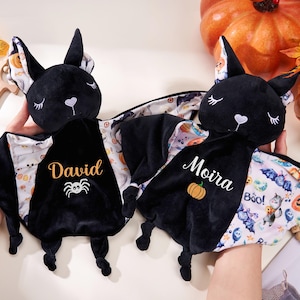 Personalized Bat Baby Blanket Halloween Gifts Embroidered Baby Name comforter Plush Bat Security Blanket Lovey Baby Shower Gifts Baby Gift