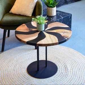 Black wooden low coffee table, walnut wood table, center table living room, unique resin table, rustic furniture, resin wood art, home decor