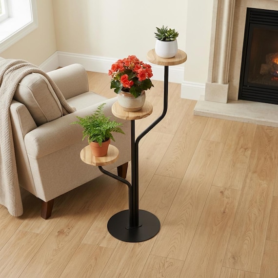 Pflanzenregal aus Holz – Blumenständer aus Metall – Pflanzenregal für den Innenbereich – Gestufte Blumenbank aus Holz – Modernes Blumenregal – Wohnzimmer Deko