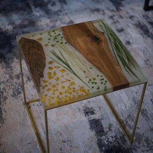 Dried flower epoxy resin table, square natural wood table, small living room table, epoxy coffee table, new home gift, handmade furniture