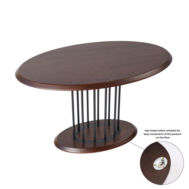 Oval Oak Coffee Table, Metal Rod Base, Minimalist Furniture - Etsy