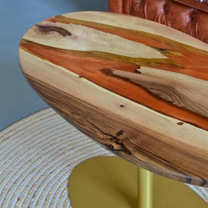 Small oval epoxy river table, wood walnut end table, handmade sofa table, brown living room table, minimalist sofa table, unique home decor
