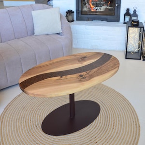 Wooden live edge table, handmade accent table, low rustic coffee table, modern oval epoxy resin end table, small sofa table