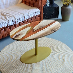 Wood coffee table, low wood end table, oval accent table, rustic sofa table, epoxy resin table, unique home decor, new home gift