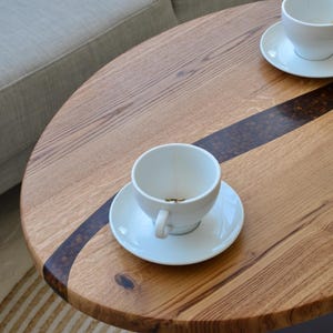 Oval sofa side table, natural wood coffee table, walnut living room decor, small accent table, resin end table, handmade furniture