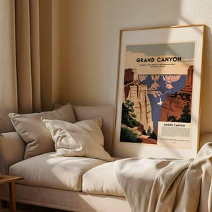 Cartel de viaje vintage del Gran Cañón de los años 50, descarga digital, arte mural, decoración del hogar, estética retro, publicidad de mediados de siglo.