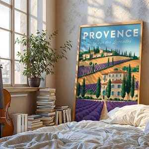 Cartel de viaje vintage de la Provenza, Francia, años 50, descarga digital, arte mural, decoración del hogar, estética retro, publicidad de mediados de siglo.