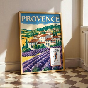 Cartel de viaje vintage de la Provenza, Francia, años 50, descarga digital, arte mural, decoración del hogar, estética retro, publicidad de mediados de siglo.