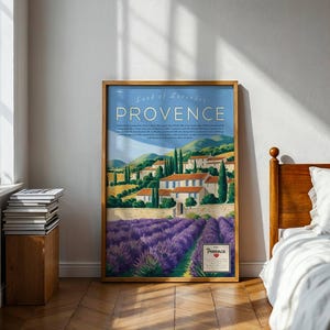 Cartel de viaje vintage de la Provenza, Francia, años 50, descarga digital, arte mural, decoración del hogar, estética retro, publicidad de mediados de siglo.